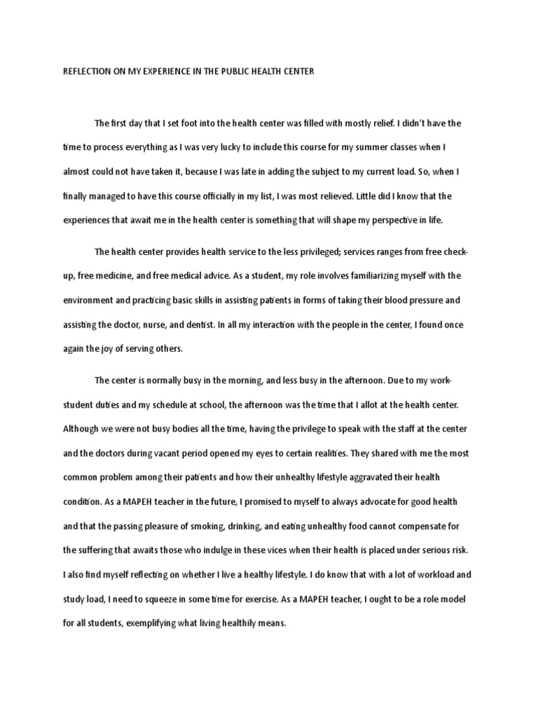 Reflection on Health Center Experience | PDF | Physician | Public Health