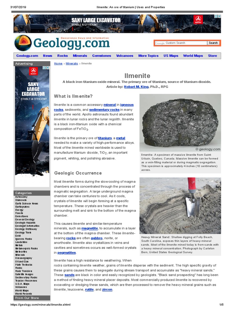 Ilmenite - An Ore of Titanium - Uses and Properties | PDF | Titanium ...