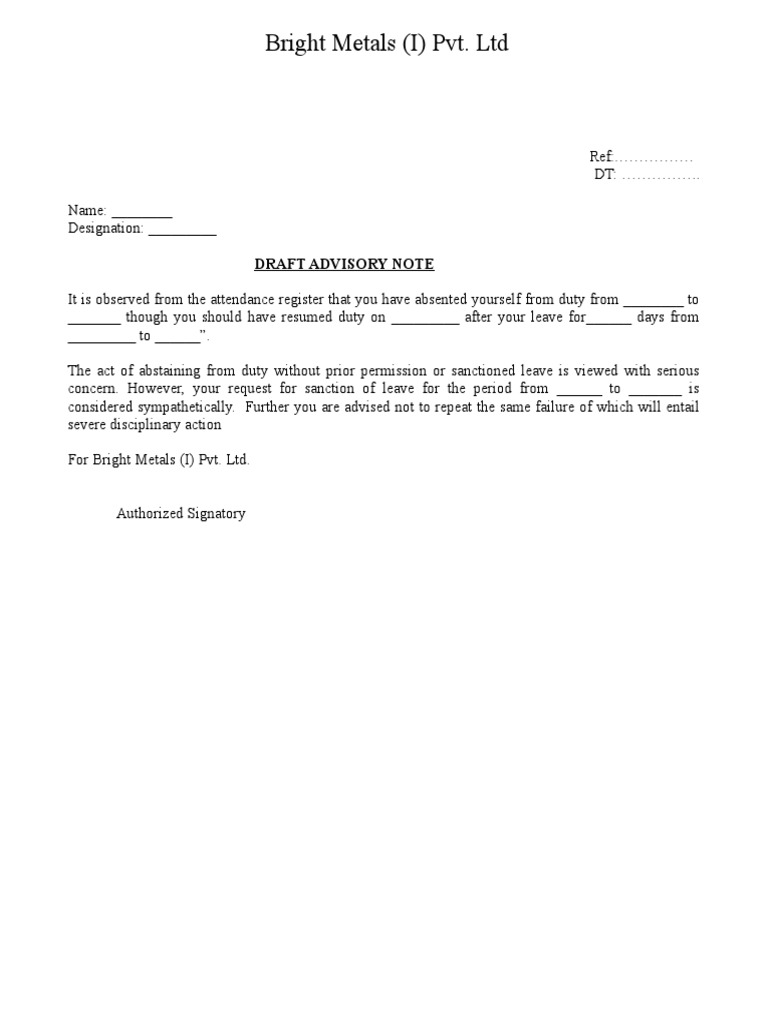 Bright Metals (I) Pvt. LTD: Draft Advisory Note | PDF | Virtue | Common Law