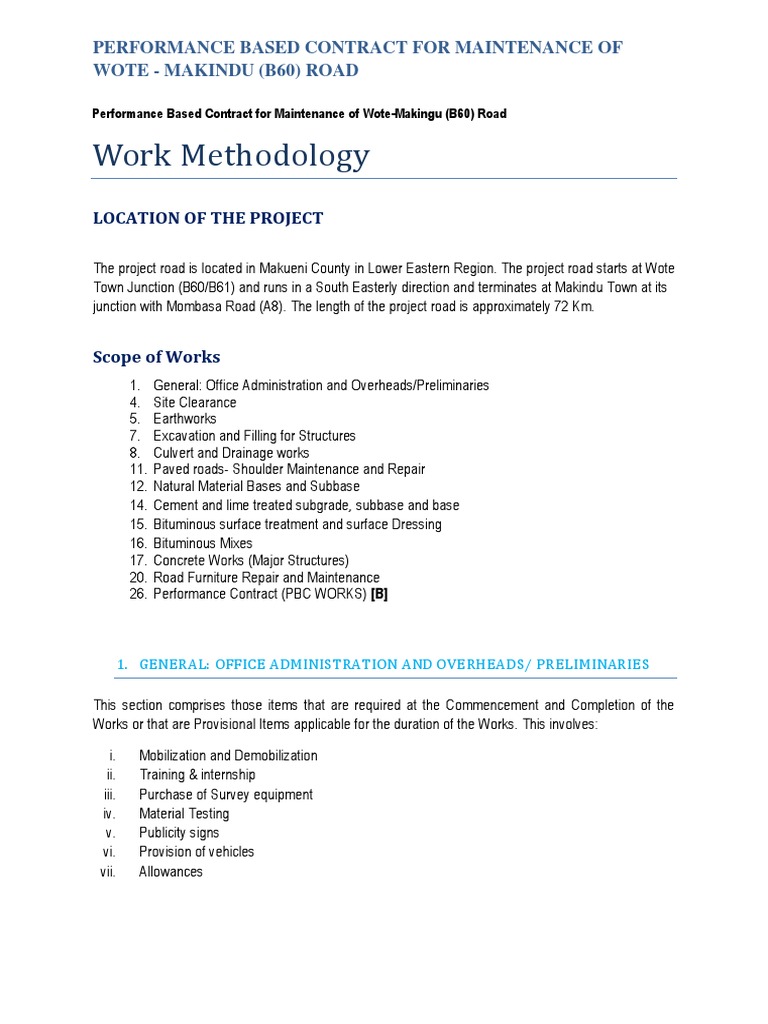 Wote-Makindu Road Maintenance Methodology | PDF | Road | Concrete