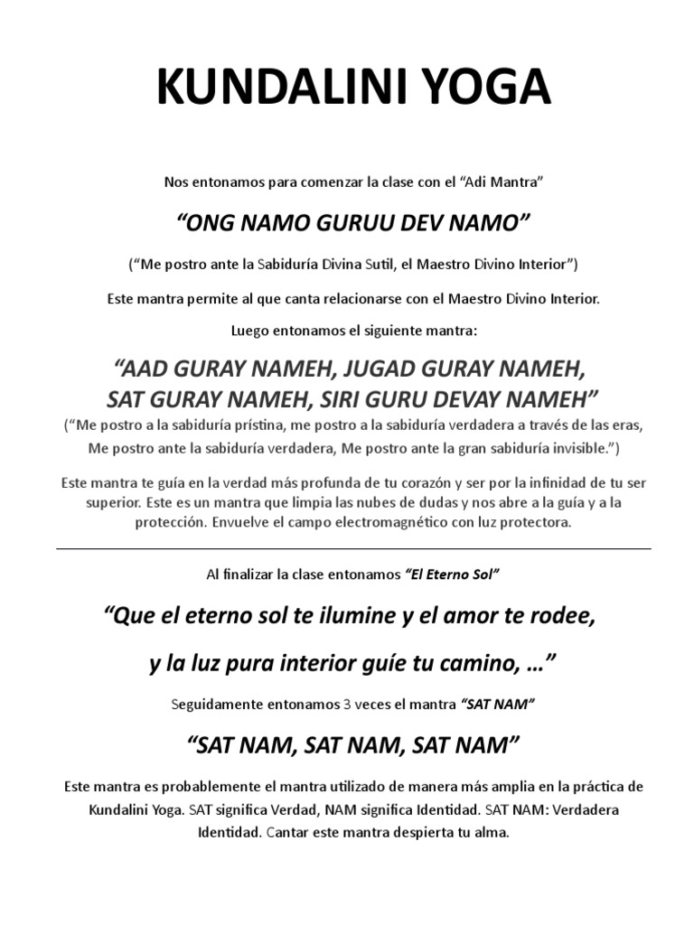 Kundalini Yoga Ong Namo Guruu Dev Namo Yoga Naturaleza scribd