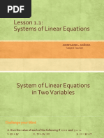 Lesson 1.1: Systems of Linear Equations: Joemylene L. Sañosa