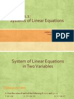 Lesson 1.1: Systems of Linear Equations: Joemylene L. Sañosa