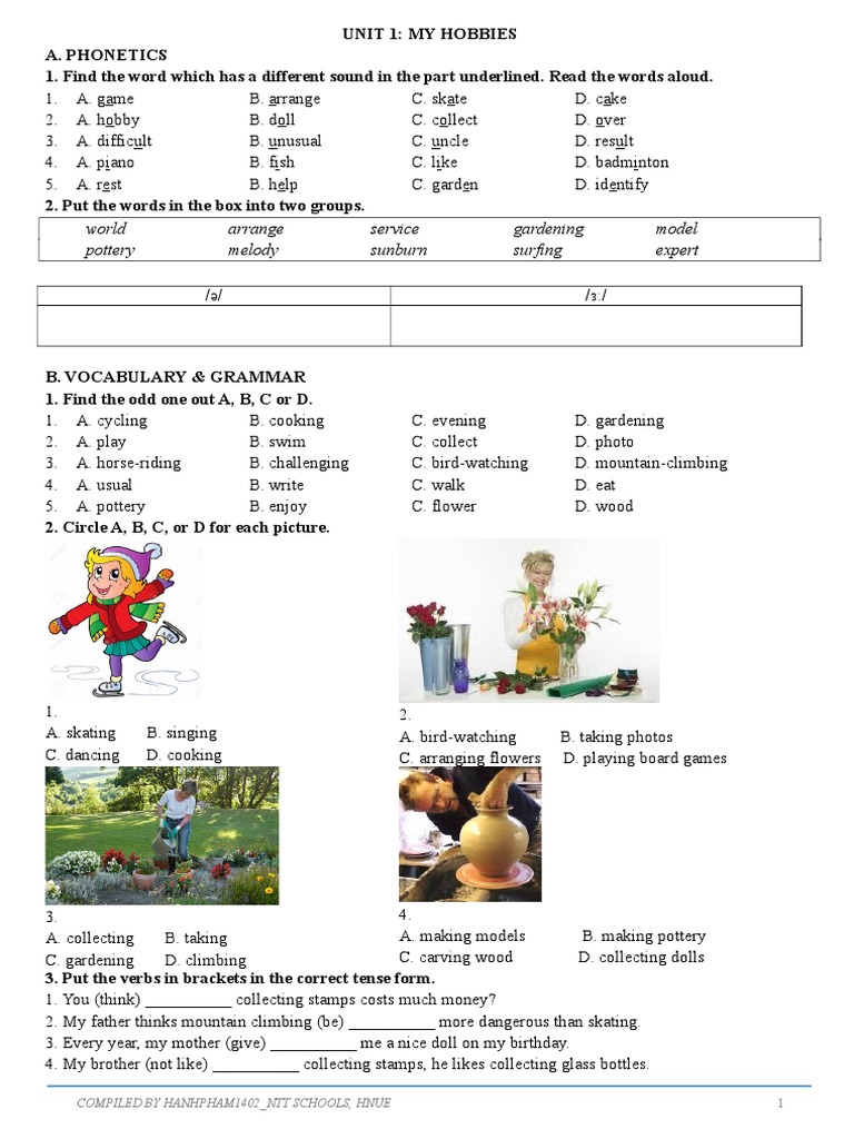 Anh 7 Unit 1 | PDF | Hobbies | English Language
