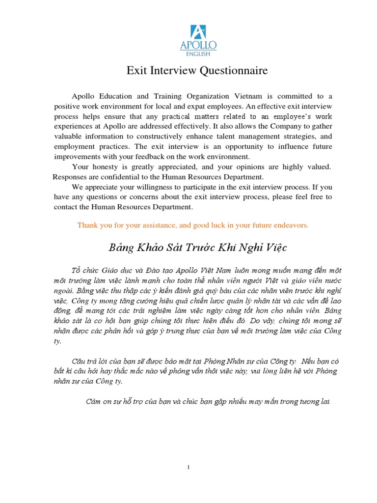 Apollo - Exit Interview Questionnaire | PDF