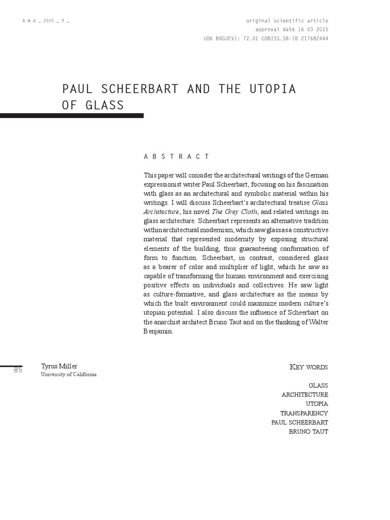 Paul Scheerbart and The Utopia of Glass Architecture, His Novel The