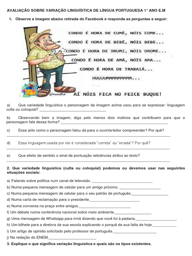 Atividades variação linguística.docx | Linguística | Idiomas