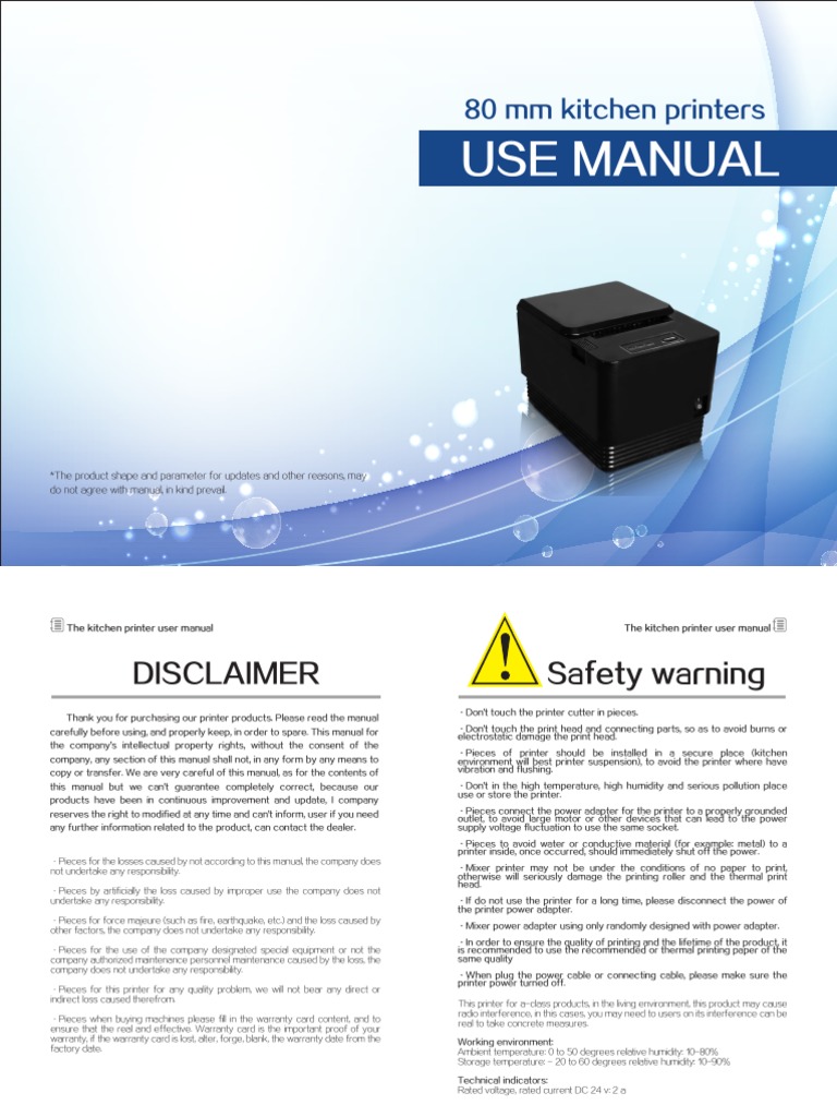 Kitchen Printer User Manual | PDF | Printer (Computing) | Electrical ...