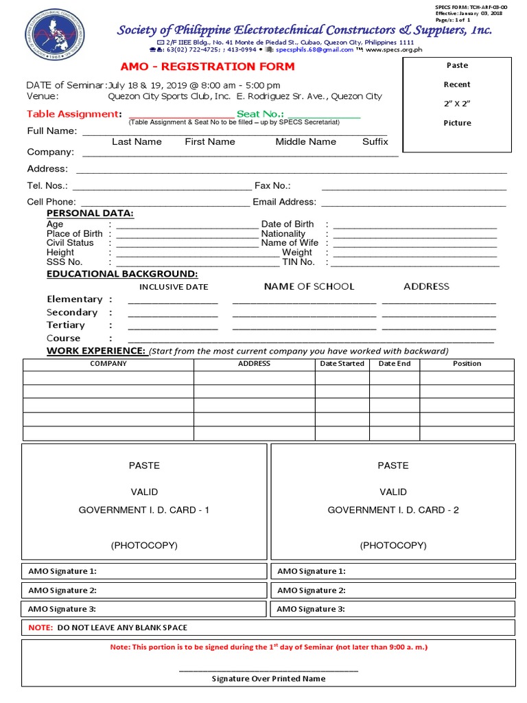 AMO Seminar Registration Form 2019 | PDF | Computing