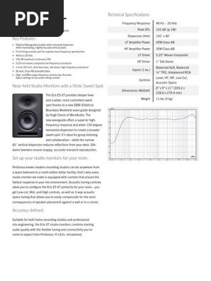 Eris E5XT Studio Monitor Techsheet