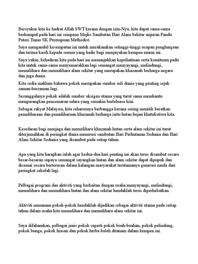 Ucapan Hari Alam Sekitar Odt Pdf