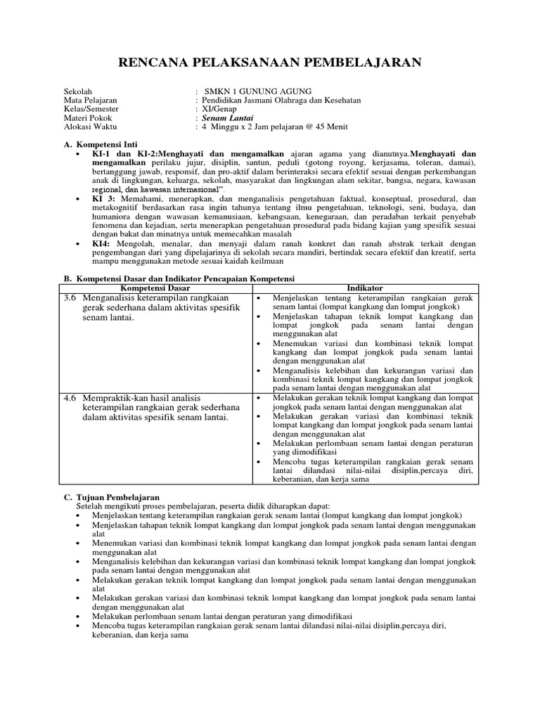 Rpp 13 Senam Lantai Kelas Xi