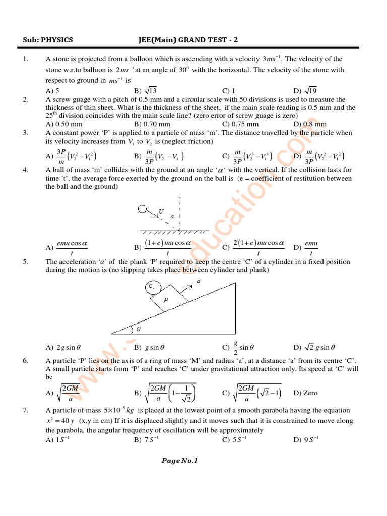 JEE Main Physics Grand Test 2 Solutions | PDF | Electronvolt | Lens ...