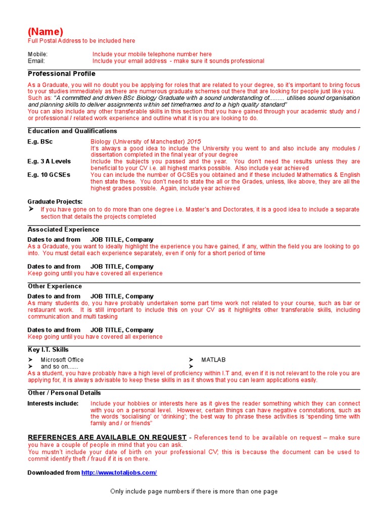 Graduate CV Template Guide | PDF | Academic Degree | Learning