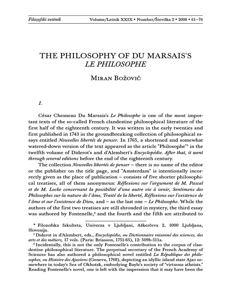 The Philosophy of Du Marsais'S Le Philosophe PDF Atheism Afterlife