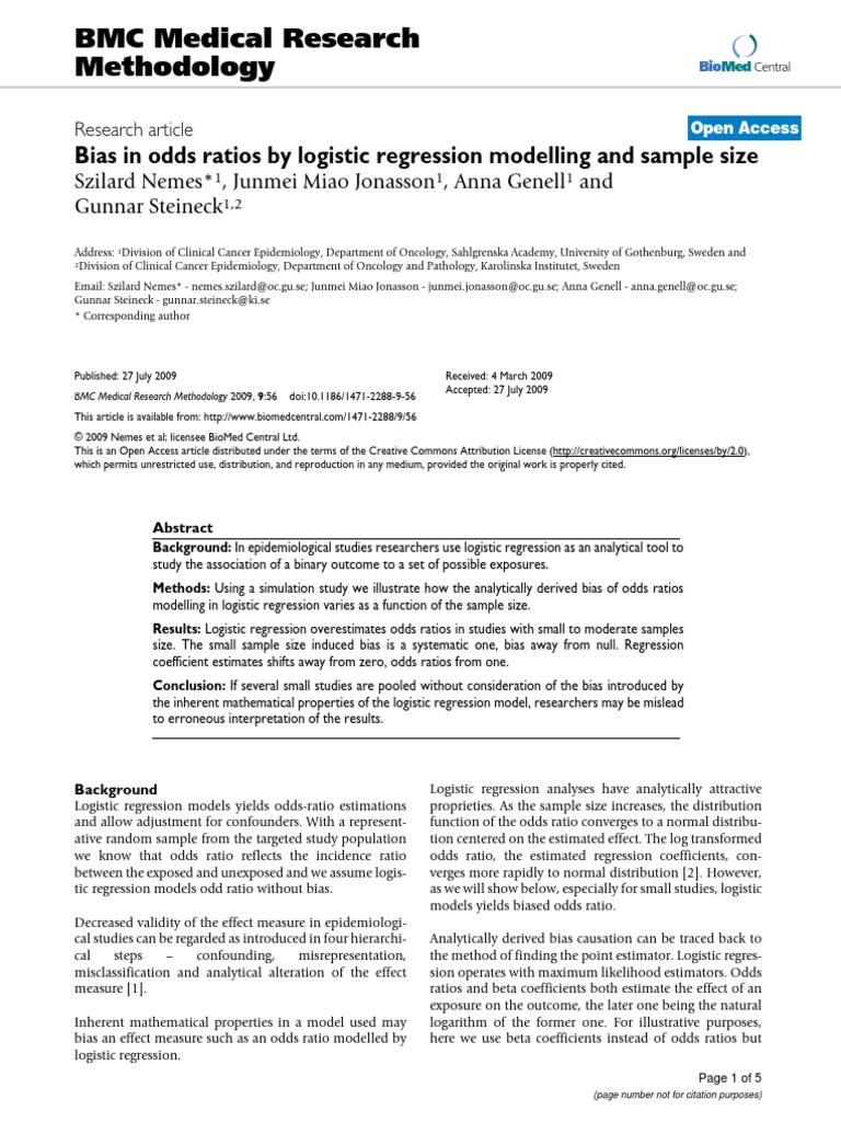 BMC Medical Research Methodology: Bias in Odds Ratios by Logistic ...