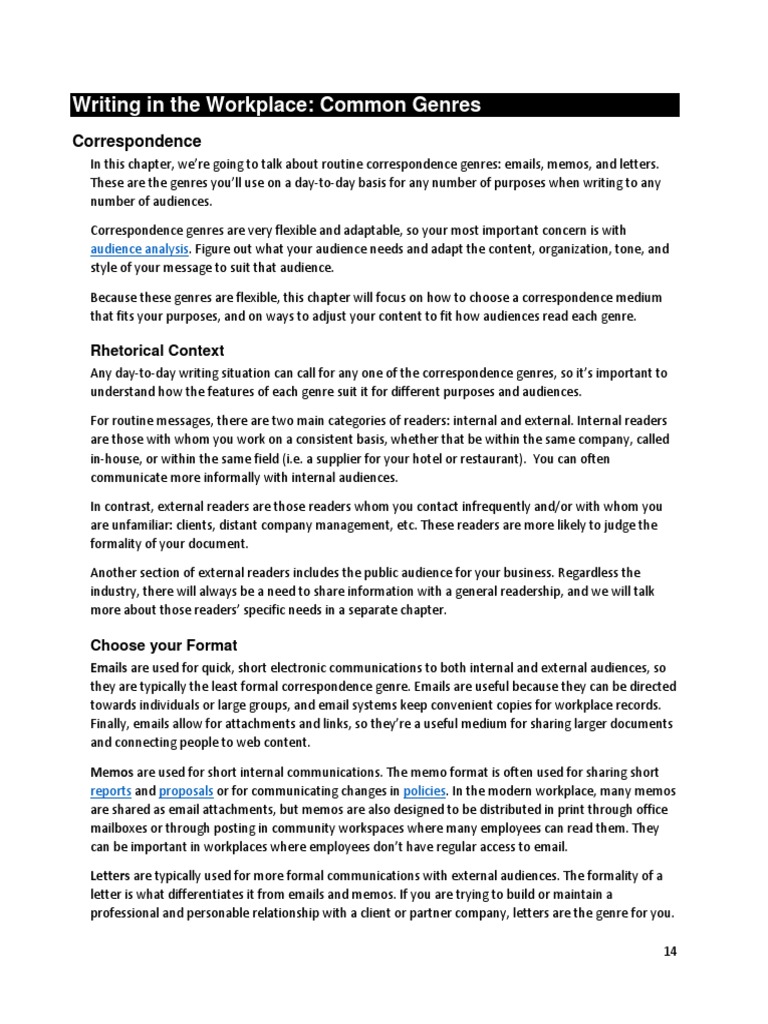 Workplace Writing: Email, Memo, Letter | PDF | Genre | Evaluation