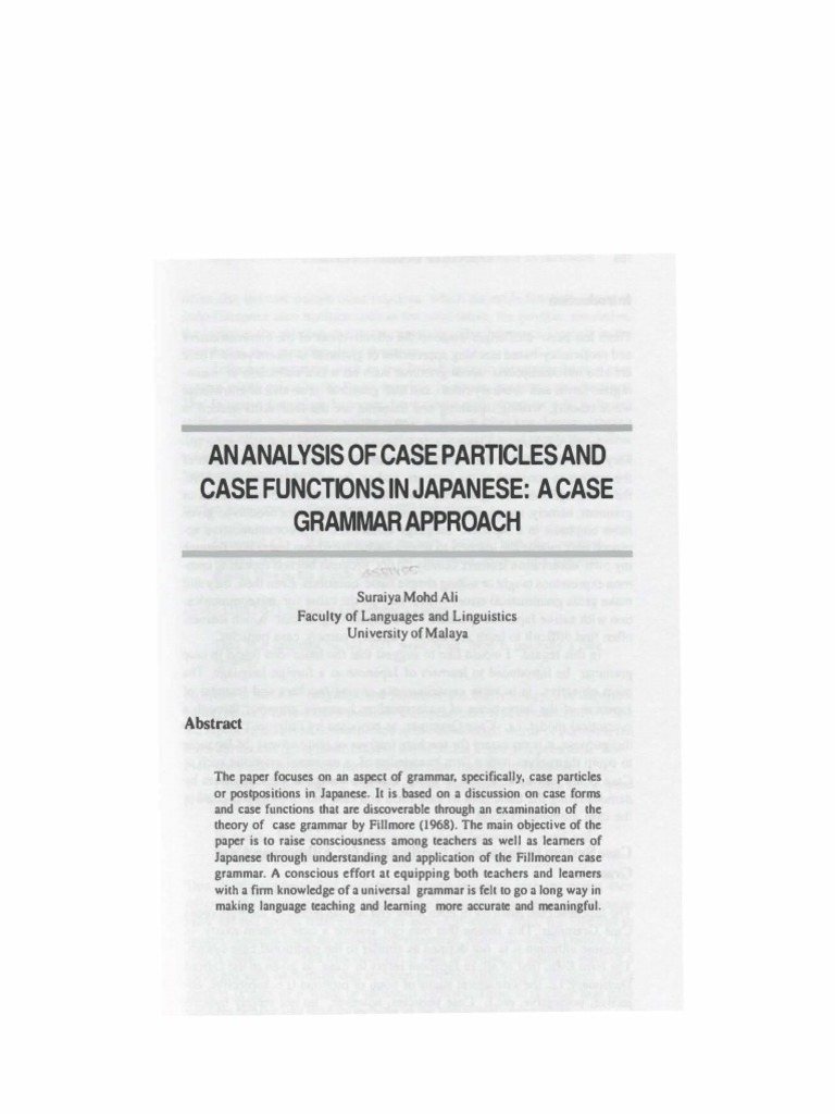 Japanese Case Particle PDF Japanese Language Subject (Grammar)