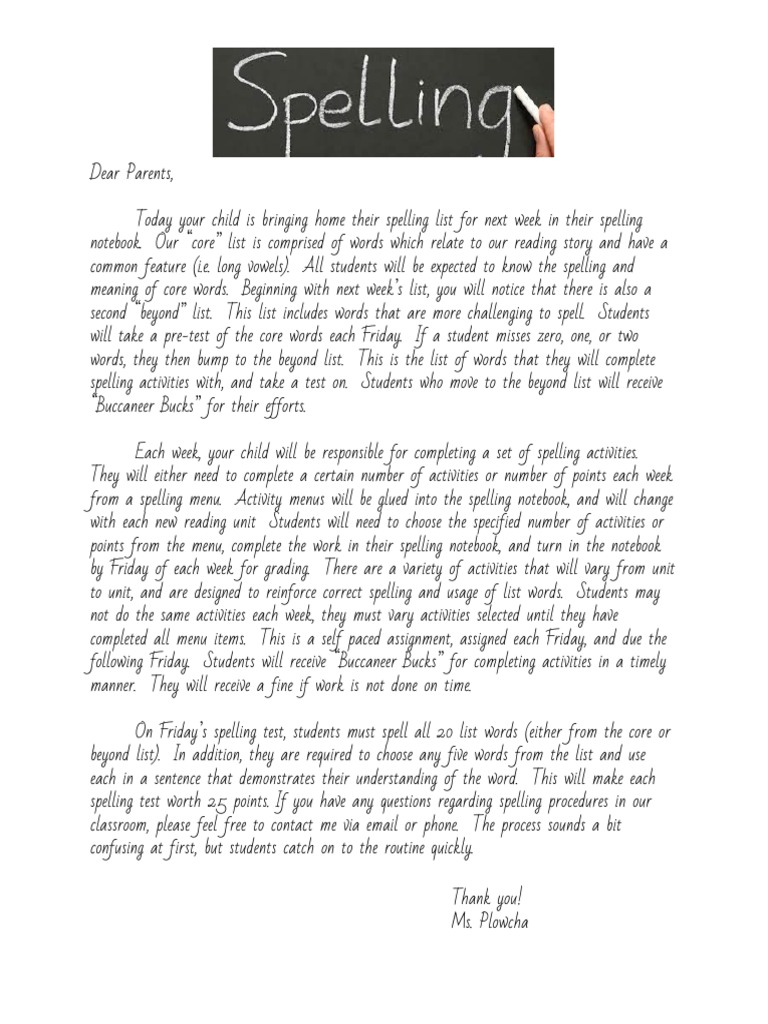 Spelling Parent Letter 2019 | PDF | Menu | Semiotics