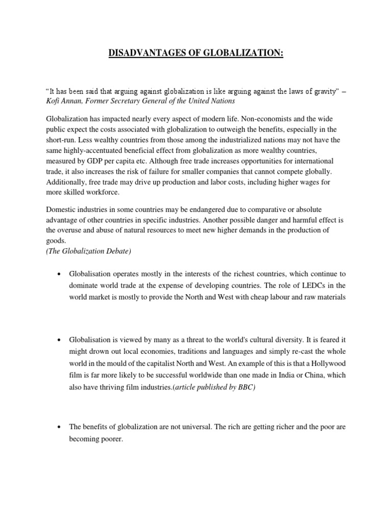 Globalization's Drawbacks Explained | PDF | Free Trade | Globalization