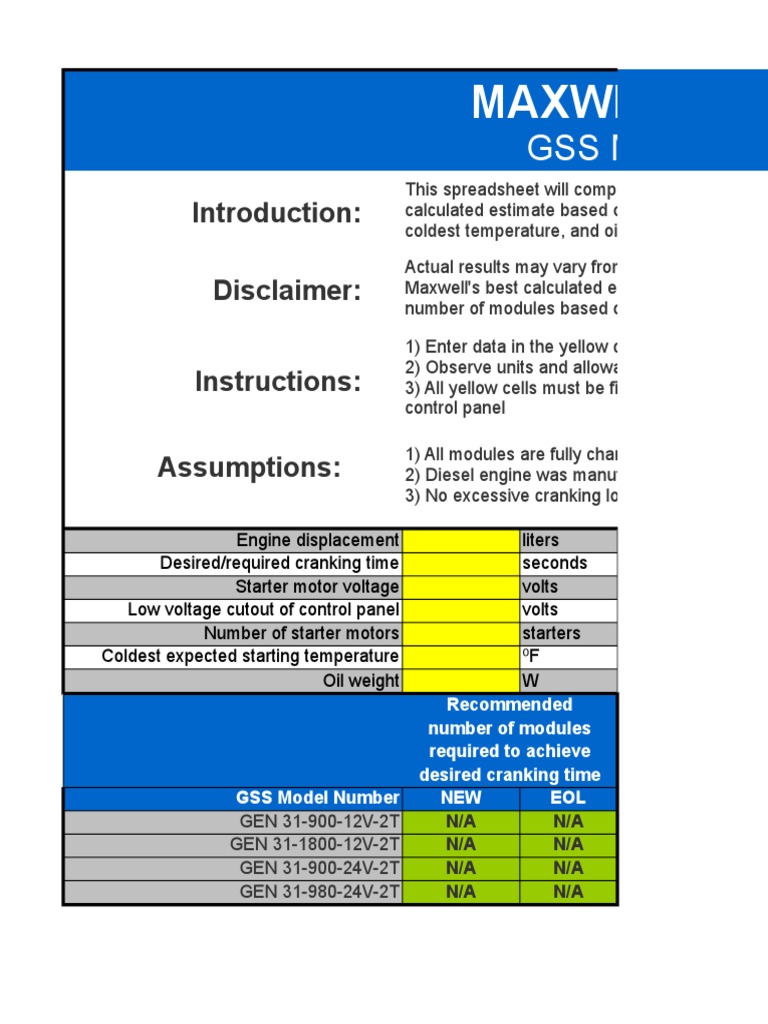 Maxwell GSS Sizing Calculator PDF Battery Charger Electrical