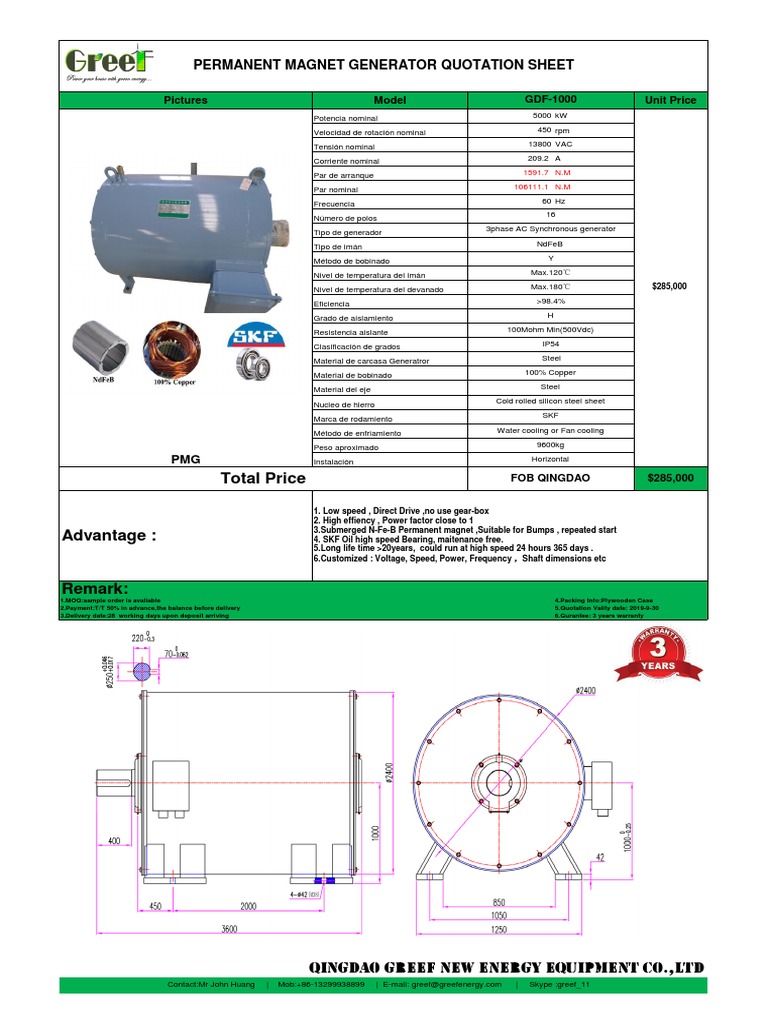 Greef 5kW Generator Specifications | PDF | Electric Generator ...