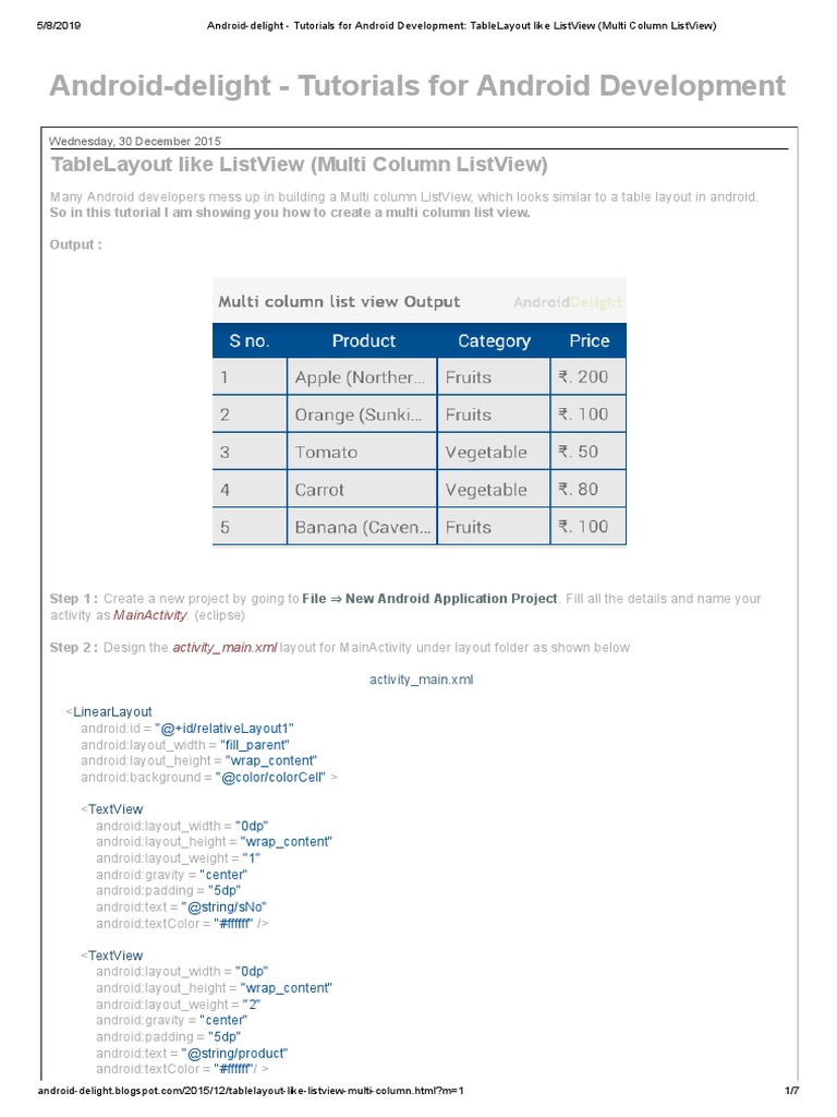 Android-Delight - Tutorials For Android Development - TableLayout Like ...