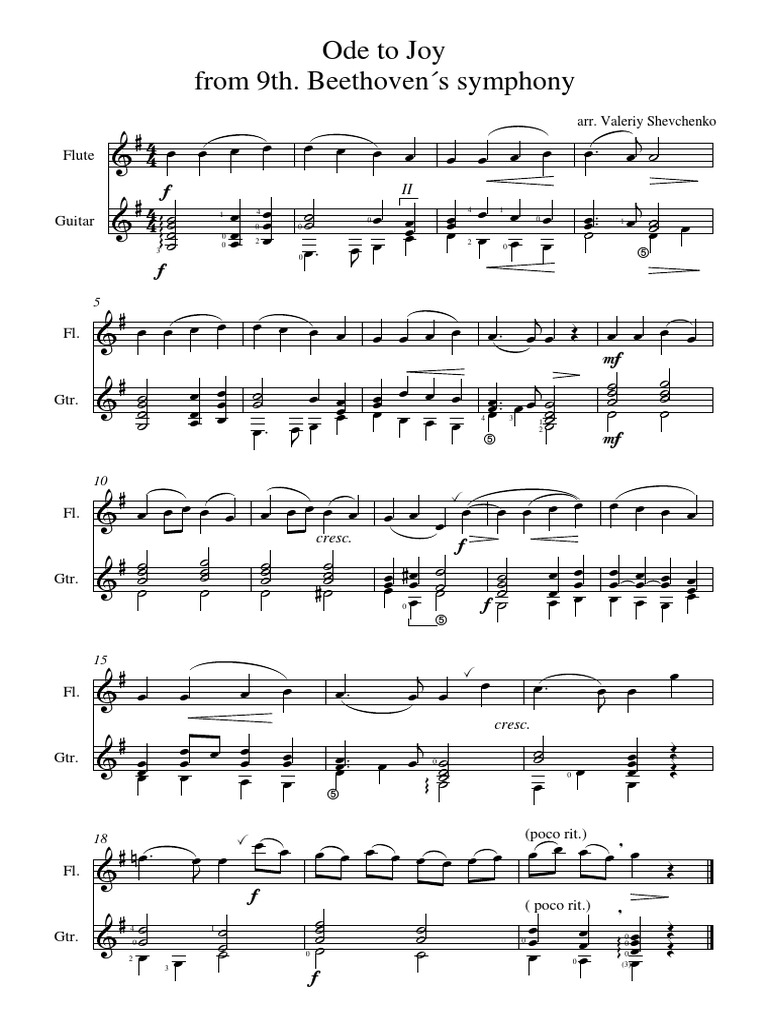Ode to Joy Sheet Music for Flute and Guitar | PDF