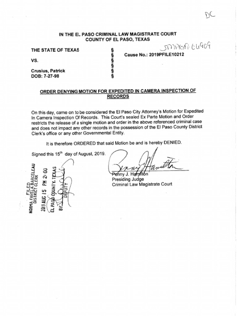 Open Records Motion Denied Pdf