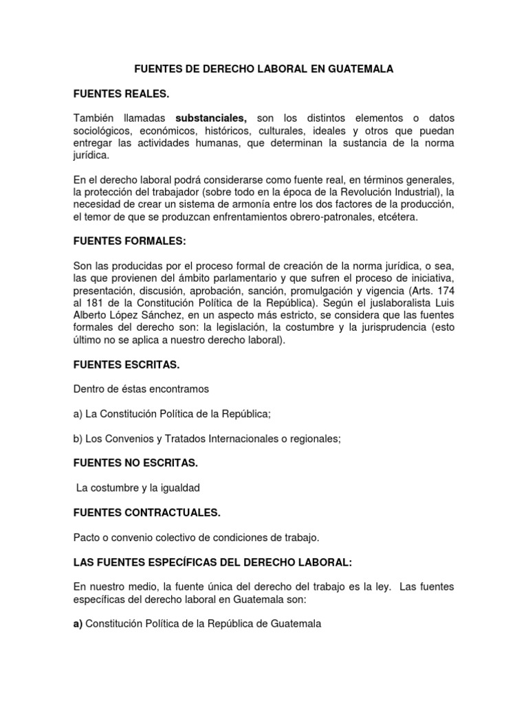 Fuentes del Derecho Laboral en Guatemala | PDF | Salario mínimo ...