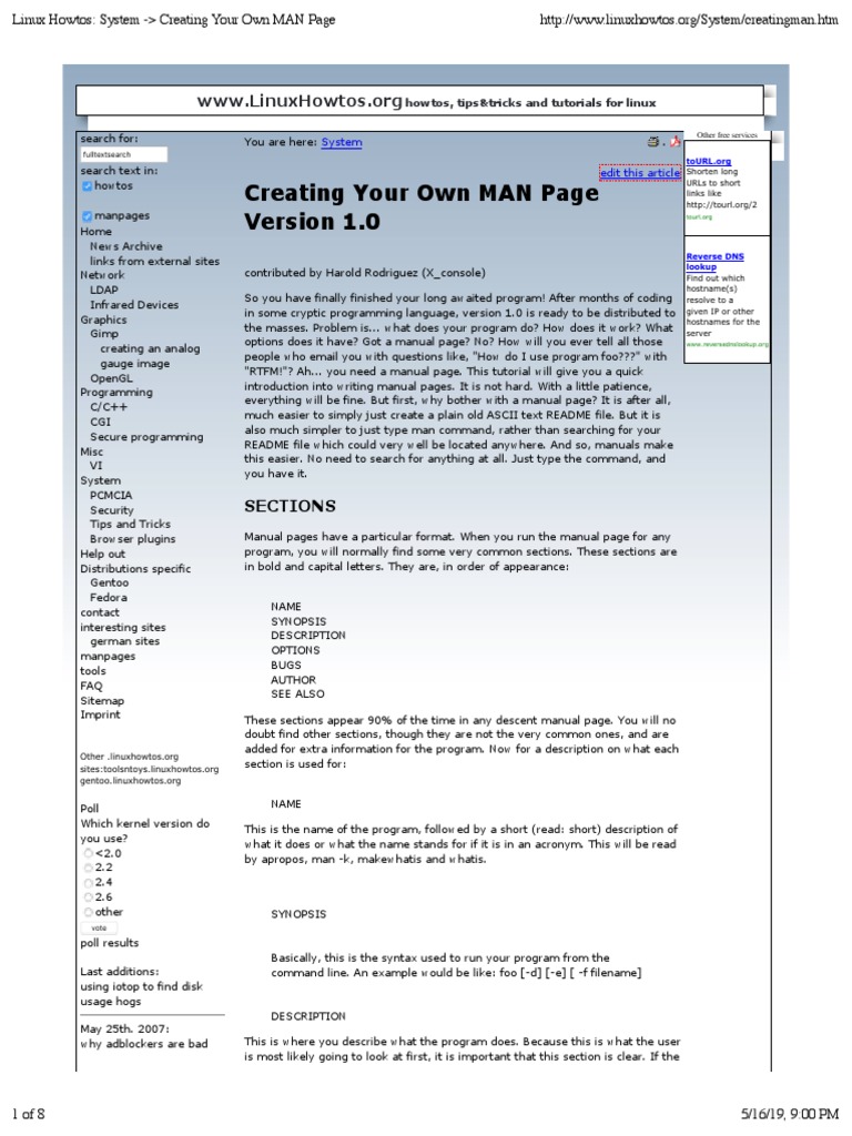 Creating Your Own MAN Page: Sections | PDF | Areas Of Computer Science ...