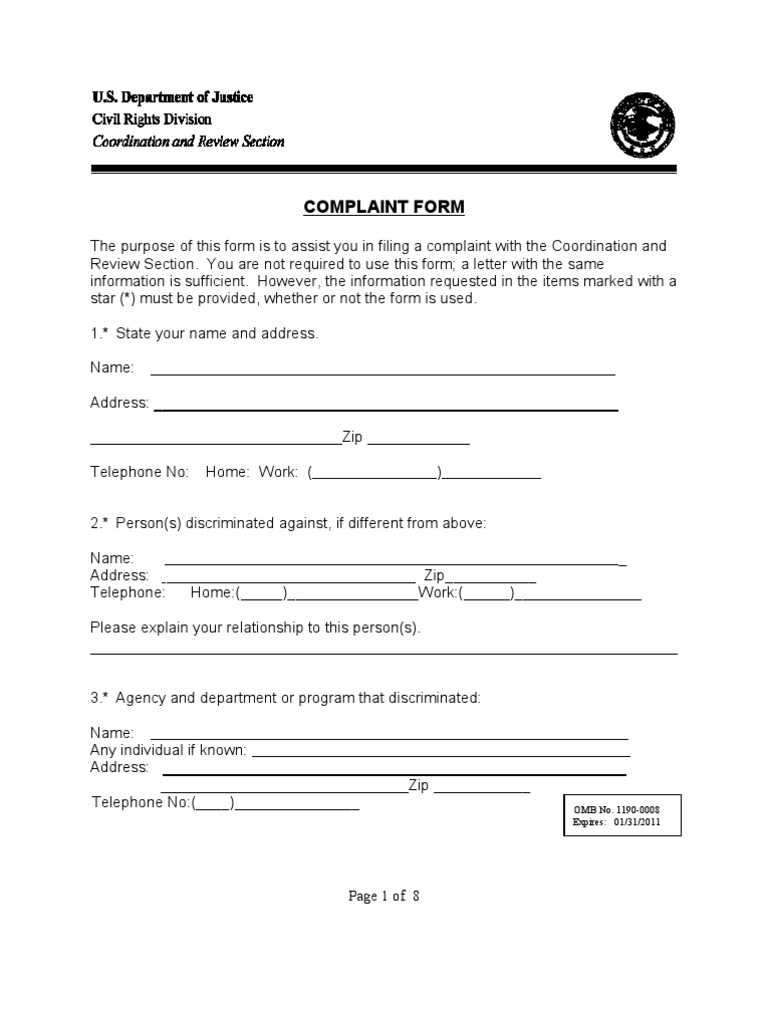CO M PL A INT Form: OMB No. 1190-0008 Expires: 01/31/2011 | PDF ...