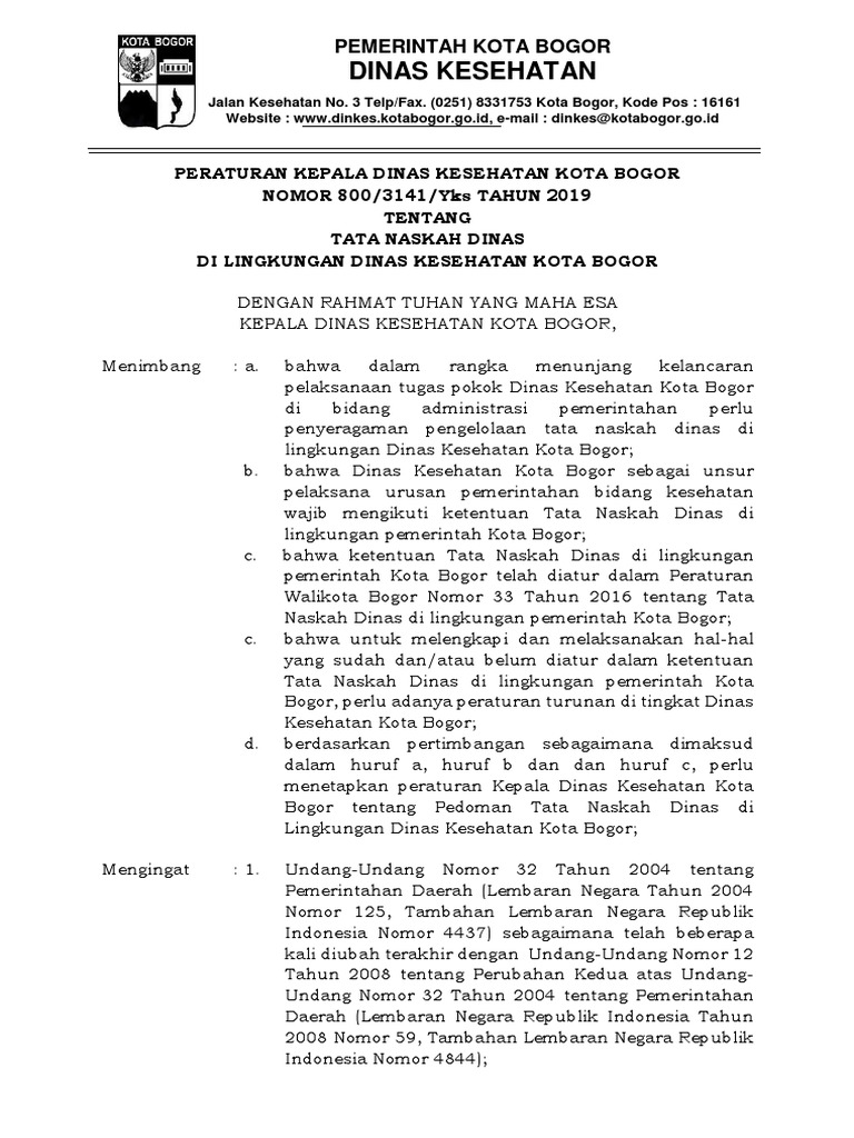 Perkadis Ttg Tata Naskah Dinkes Kota Bogor
