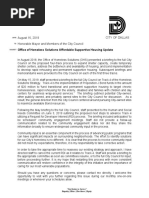 Office of Homeless Solutions Affordable Supportive Housing Update Memo 