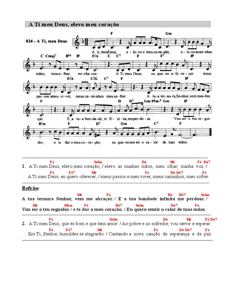 A Ti Meu Deus, Elevo Meu Coração - Partitura | PDF