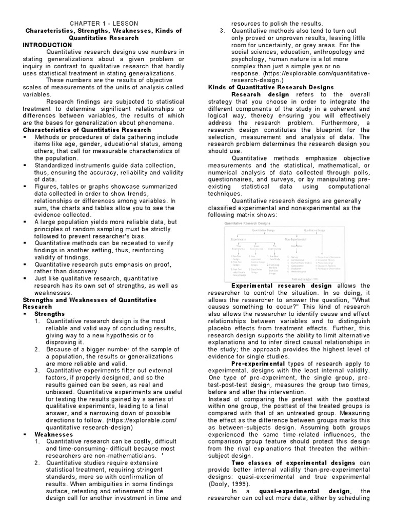 Quantitative Research Designs Characteristics, Strengths, Weaknesses