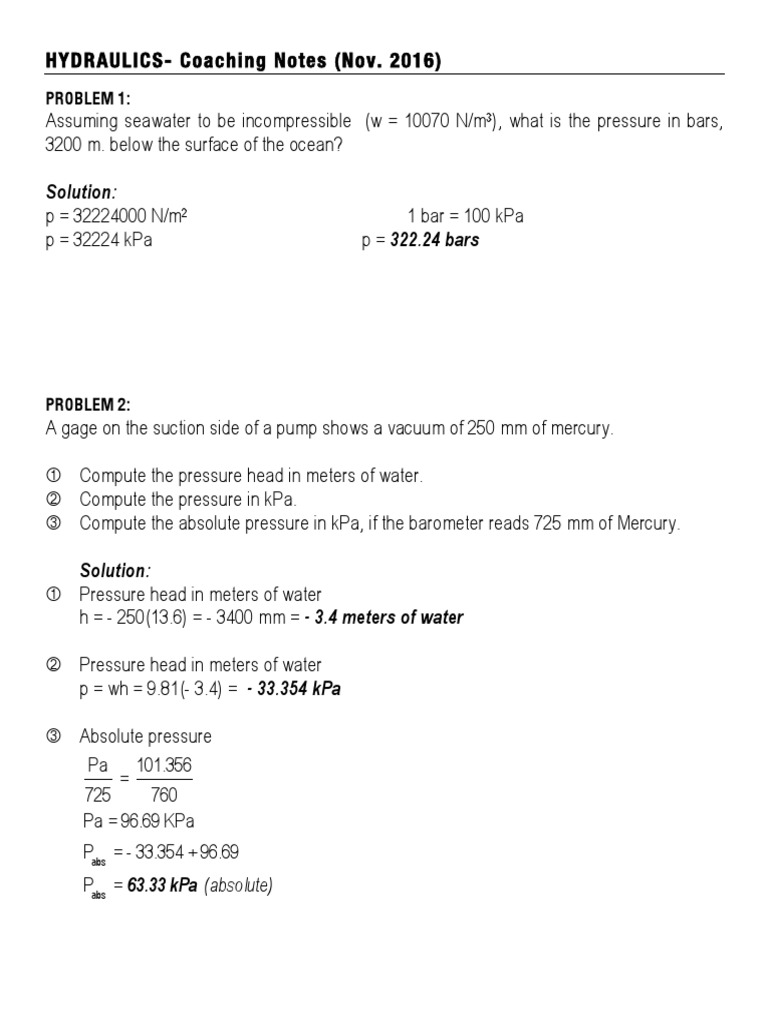 Hydraulic Calculations and Solutions | PDF | Pressure | Viscosity