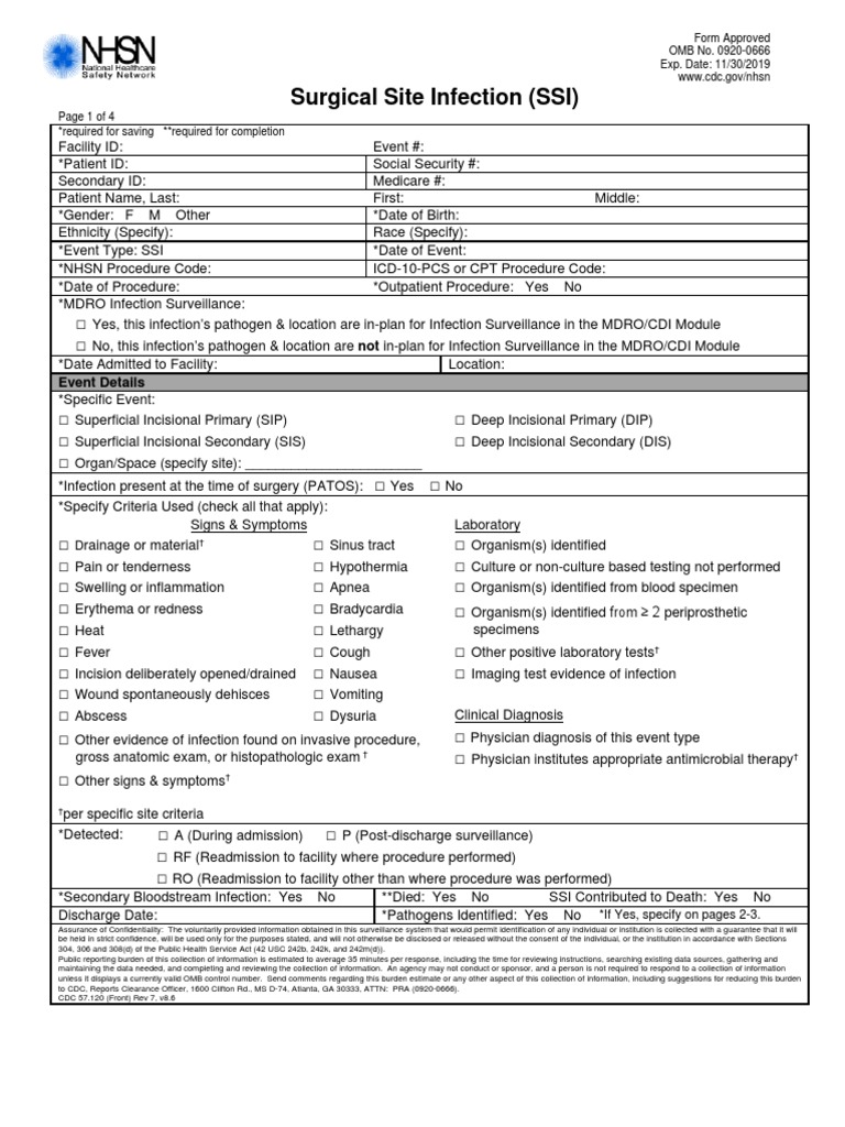 Surgical Site Infection Reporting Form | PDF | Infection | Medical ...