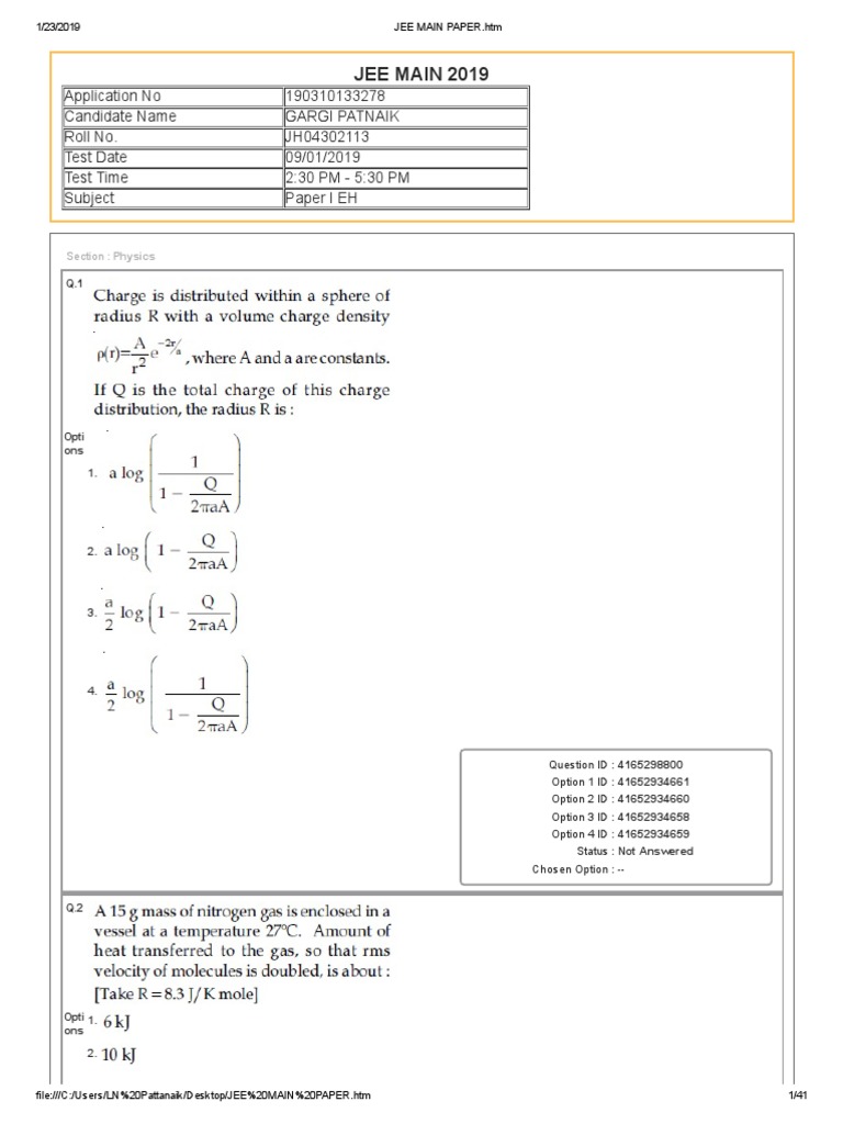 2023 Jee Main Paper Pdf