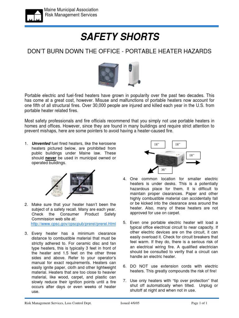 Safety Hazards of Portable Heaters in Offices and for Safe Usage PDF Fires