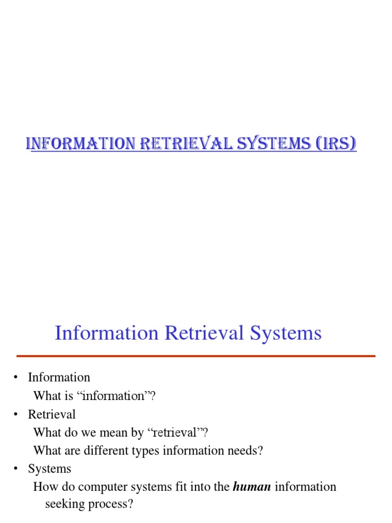 Information Retrieval Systems (IRS) | PDF | Search Engine Indexing ...