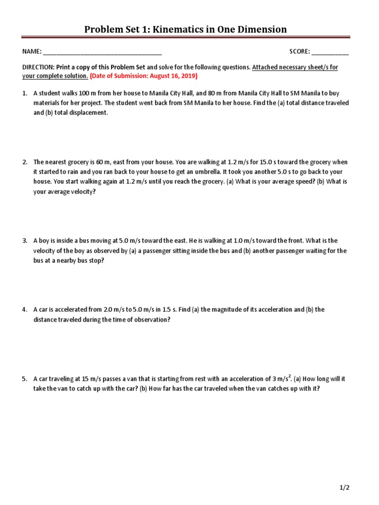 Problem Set 1 Acceleration Speed