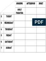 Weekly meal plan schedule by day and time