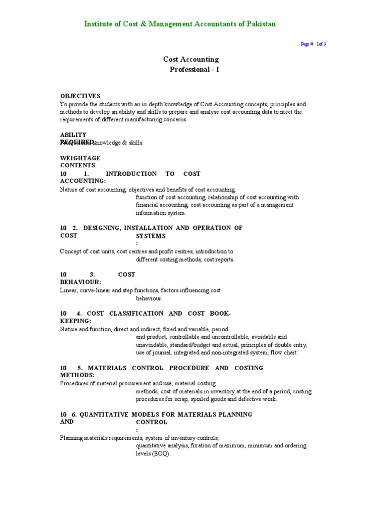 Cost Accounting Course Overview | PDF | Cost Accounting | Management ...