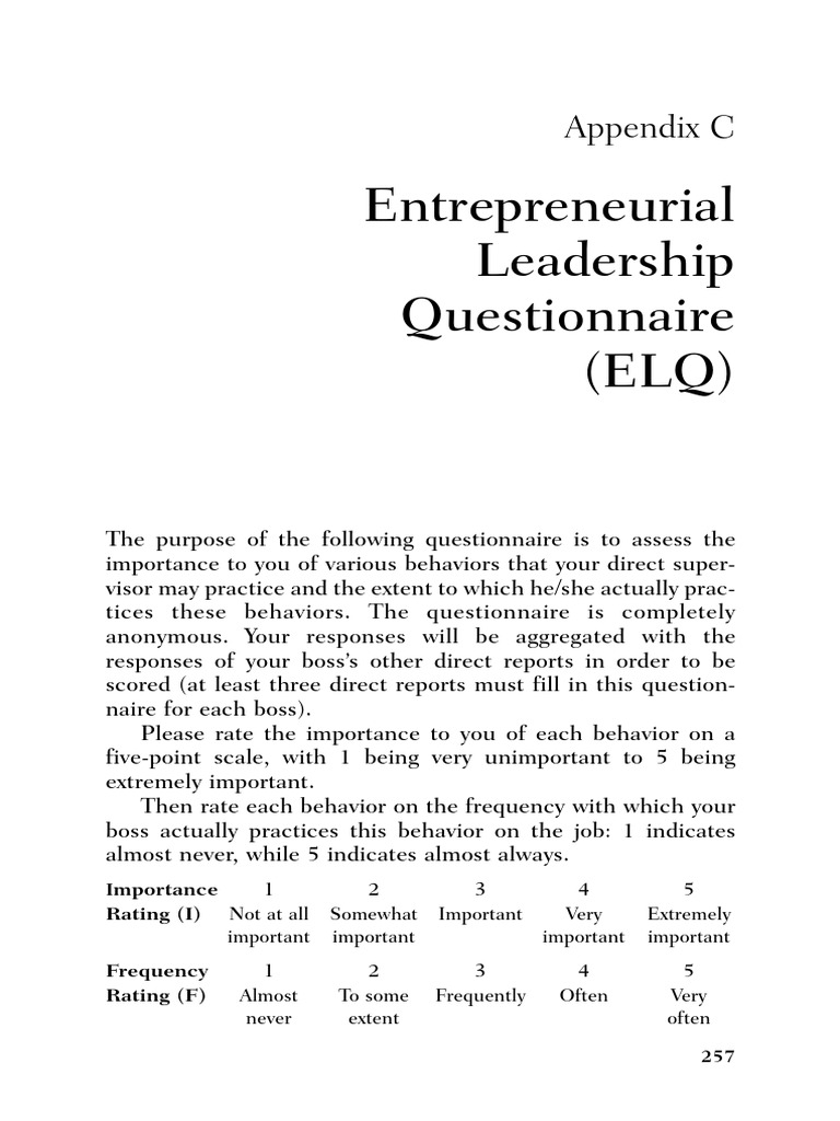 Entrepreneurial Leadership Questionnaire | PDF | Entrepreneurship ...