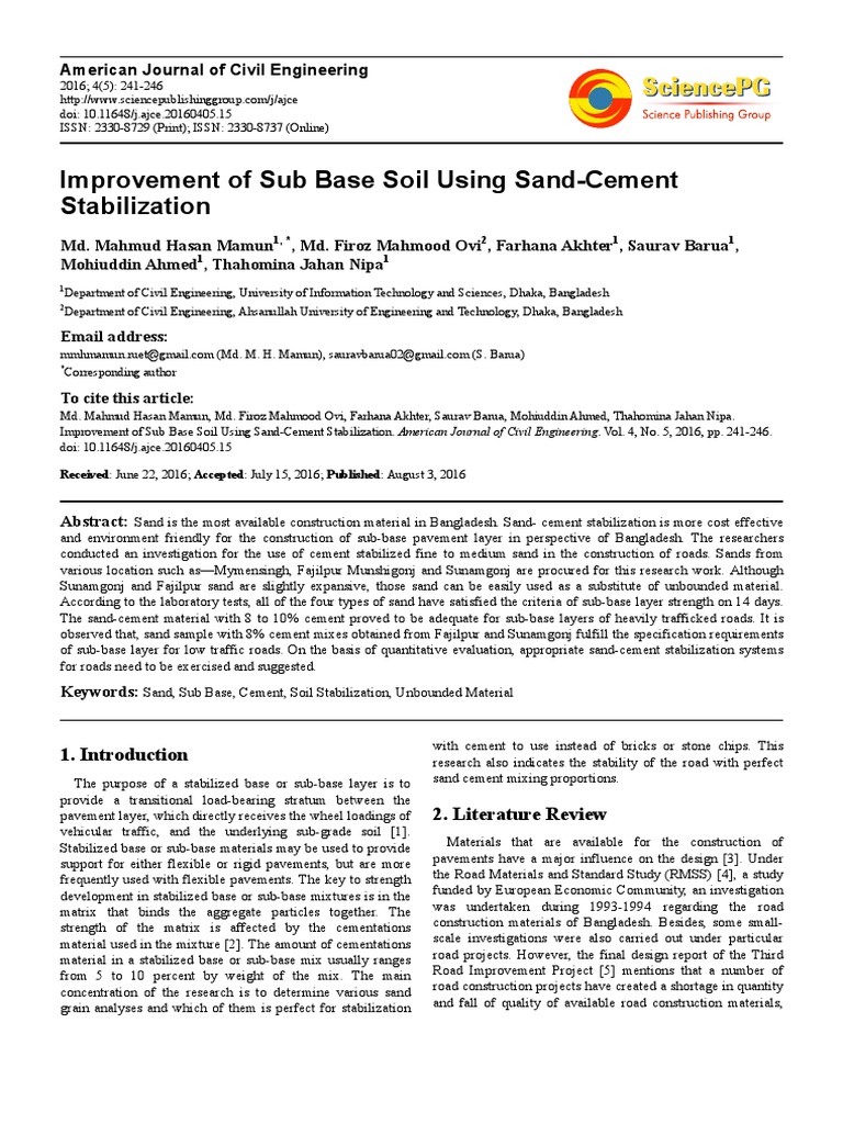 Sand-Cement Stabilization for Sub Base Soil | PDF | Road Surface | Sand