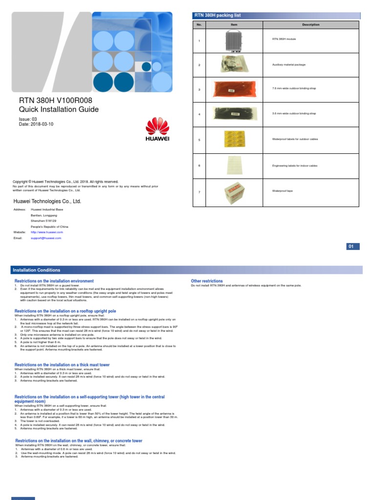 RTN 380H V100R008 Quick Installation Guide | PDF | Electrical Connector ...