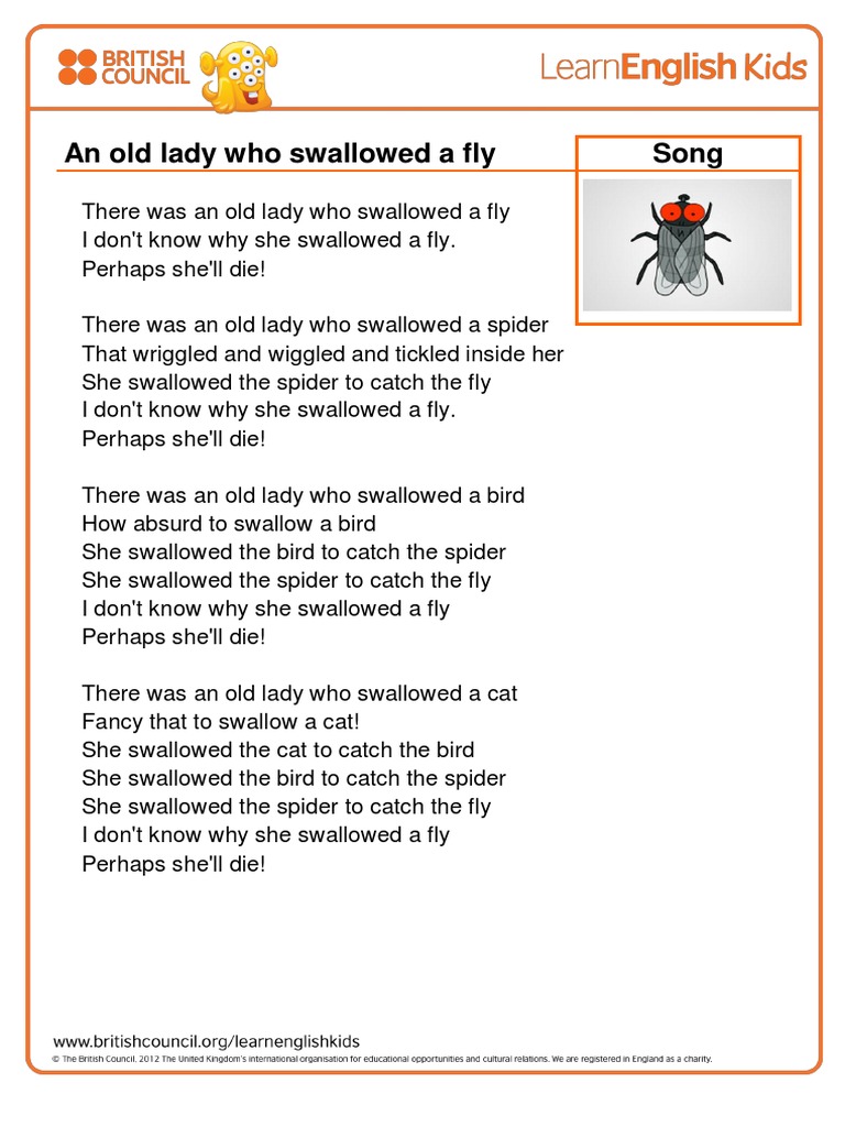 Songs An Old Lady Who Swallowed A Fly Lyrics Final 12 06 05 Pdf Pdf