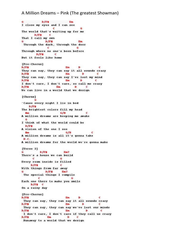 A Million Dreams Chords | PDF | Song Structure | Recorded Music