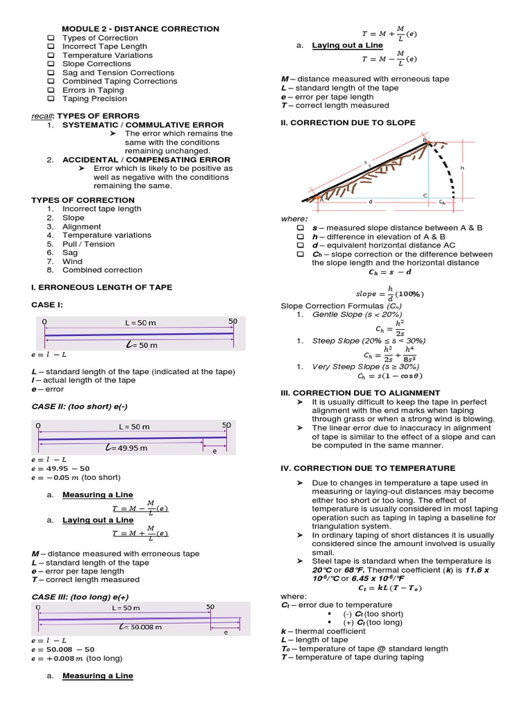 Slope and Combined Corrections in Surveying | PDF | Slope | Young's Modulus